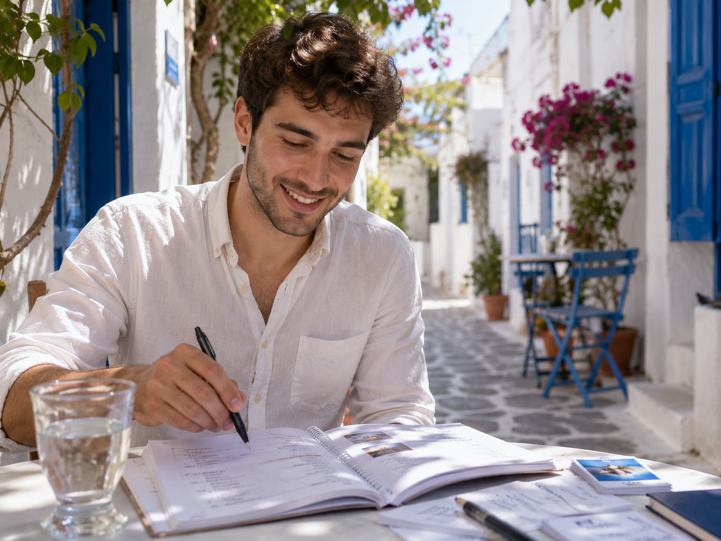 Student working with Greek learning material