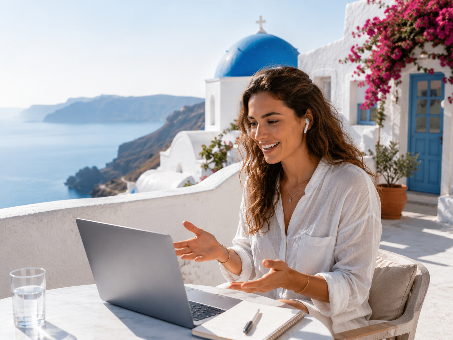 Personalised online Greek lesson with a Greek island background